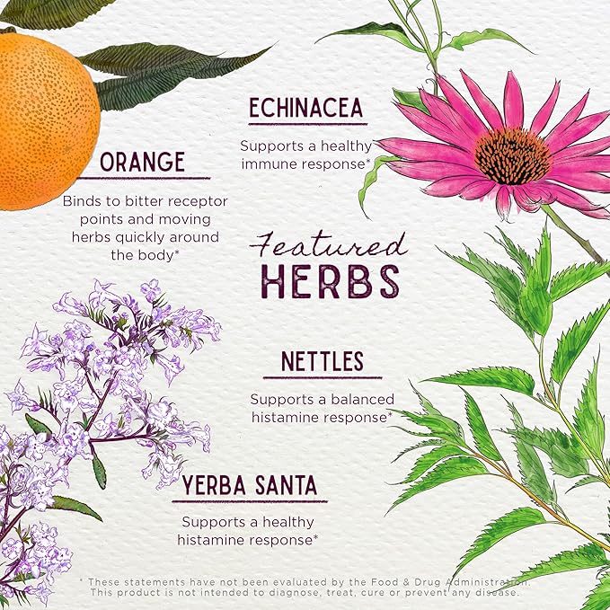 WishGarden Herbs Kick-Ass Allergy - Plant-Based Non-Drowsy Herbal Allergy Supplement with Nettle Leaf, Echinacea, & Yerba Santa, Supports Healthy Histamine Response to Seasonal Irritants, 4oz