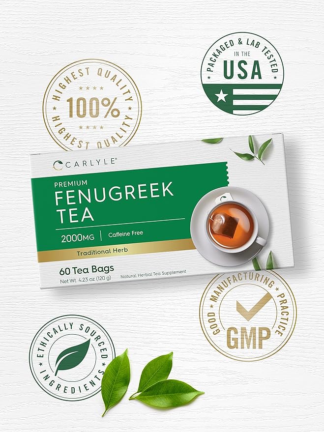 Carlyle Fenugreek Seed Tea | 60 Tea Bags | No Caffeine | Vegetarian, Non-GMO & Gluten Free Herbal Tea Supplement