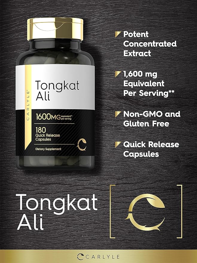 Carlyle Tongkat Ali for Men | 1600mg | 180 Count | Longjack Supplement | Eurycoma Longifolia | Non-GMO and Gluten Free
