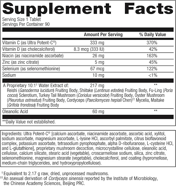 Metagenics ImmuCore, Multidimensional Support Supplement for Healthy Immune Function with Vitamin C, Vitamin D, Zinc and a Blend of Mushroom Extracts - 90 Tablets