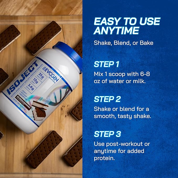 Evogen Isoject - Whey Protein Isolate | Ultra-Pure Whey Protein Powder with Ignitor Enzymes, BCAAs, and EAAs | Enhanced Absorption & Recovery | Ice Cream Sandwich | 25 Servings