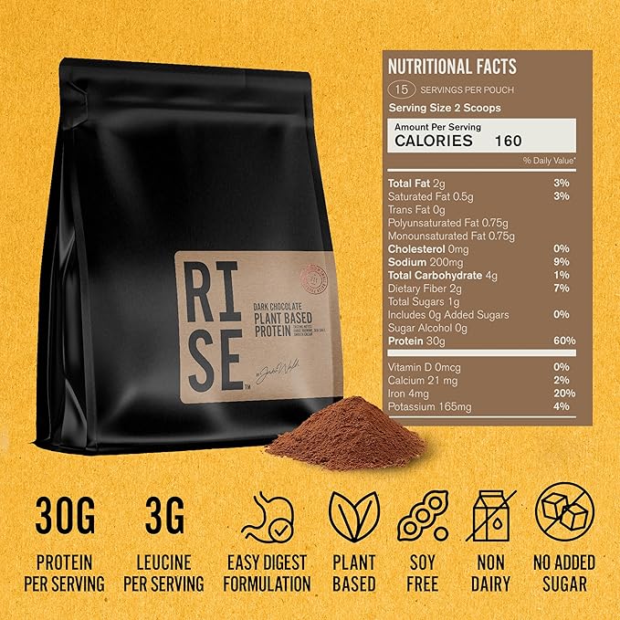 Dark Chocolate Plant-Based Protein Powder for Women & Men, Easy to Digest 30g of Smooth & Creamy Dark Chocolate Protein Powder Supports Overall Well-Being, Small Batch, 15 Servings