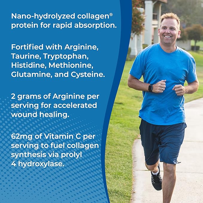 Collagen Protein Powder, 17g Protein Nano-Hydrolyzed Grass Fed Collagen, Vitamin C, 2g Arginine for Wound Support, Gluten Free, All Natural, Fat and Sugar Free, 0g Carbs, Vanilla, 23 oz, 30