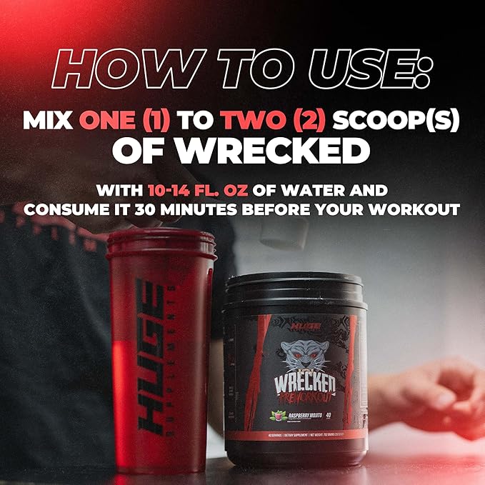 Wrecked Pre Workout, Advanced Formula, Boosts Energy, Focus, Pumps & Performance, 10g L-Citrulline, 6.4g Beta Alanine, 5g Tyrosine, 1g Alpha GPC, 375mg Fast-Acting Caffeine & More