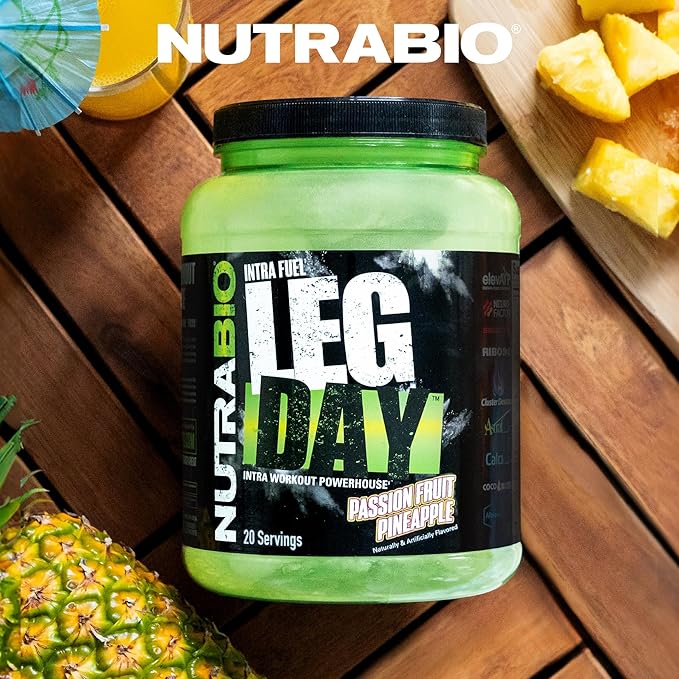 NutraBio Leg Day Intra Carb Supplement – Advanced Carbohydrate Complex – Amino Acid EAA/BCAA Formula – Electrolyte Blend for Recovery and Performance, Passion Fruit Pineapple, 20 Servings