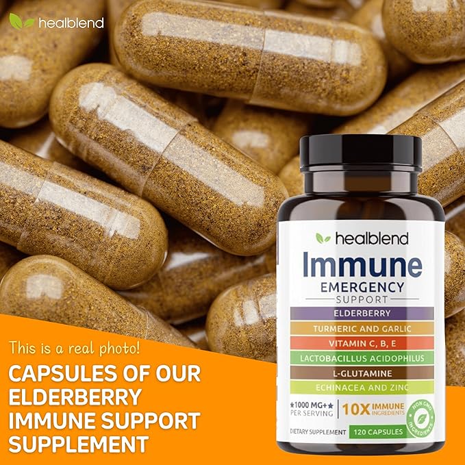 10 in 1 Immune Support Supplement Booster with Elderberry, Zinc, Echinacea, Turmeric, Lactobacillus Acidophilus, for Adults (3 Pack)