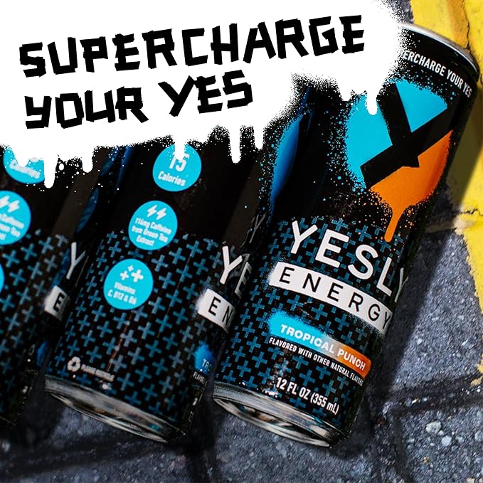 Yesly Energy Drink, Variety Pack, Naturally Flavored Sparkling Energy Water With Electrolytes, Magnesium, Potassium, Vitamin C, B6 & B12, Natural Caffeine From Green Tea, 12 Fl Oz Cans, 12 Pack