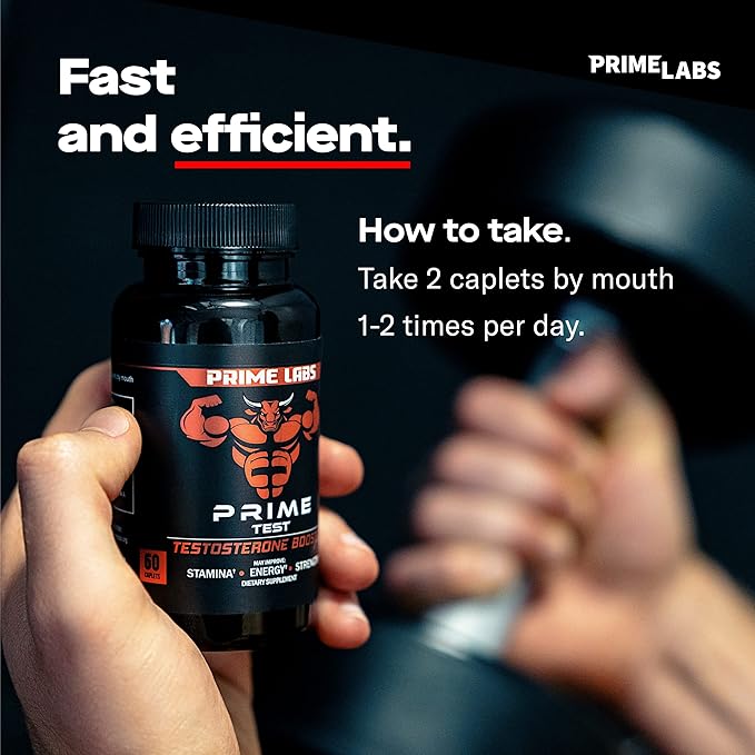 Prime Labs Prime Test Testosterone Booster + L Arginine Nitric Oxide Capsules - 60 Count Each