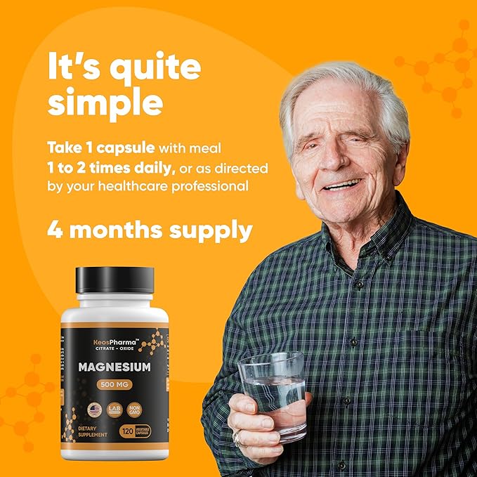 Magnesium Citrate 500mg Oxide 120 Capsules - Stress Relief Supplement Magnesium 500 mg Tablets - High Absorption Multi Supplement for Women & Men up to 4-Months Supply