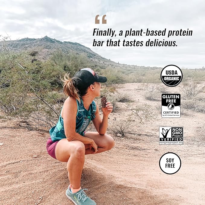 Kate’s Real Food Organic Protein Bars – (Peanut Butter Brownie, 2.2 oz, Pack of 12) – Plant Based Protein Bars - Gluten Free, Soy Free, Non GMO, Whole Grains, and All Natural
