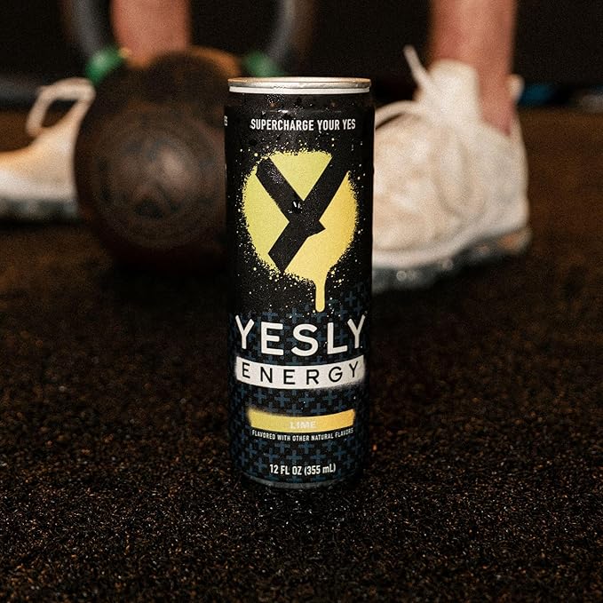 Yesly Energy Drink, Lime, Naturally Flavored Sparkling Energy Water With Electrolytes, Magnesium, Potassium, Vitamin C, B6 & B12, Natural Caffeine From Green Tea, Zero Sugar, 12 Fl Oz Cans, 12 Pack