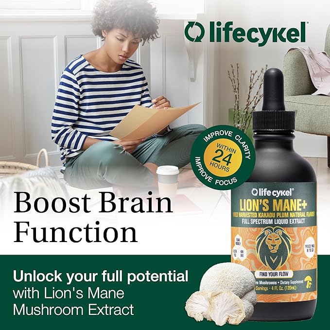 Lifecykel - Lion's Mane Mushroom Extract with Kakadu Plum - Brain Booster Nootropic for Memory, Focus & REM Sleep - Non-GMO, Organic Mushroom Tincture - 1 Fl Oz (15 Servings)