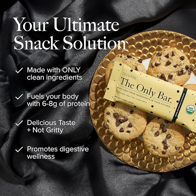 Truvani Plant Based Snack Bars | Chocolate Chip Banana Bread 1 Pack | 5g Protein | USDA Organic and Vegan | The Only Bar | Dairy, Soy, and Gluten Free | Individually Wrapped