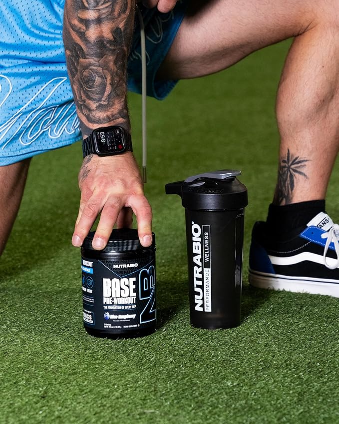 NutraBio Base Pre-Workout Powder 200mg Caffiene, Sustained Energy, Focus, Endurance, Pump, Sugar Free, Clean Preworkout for Men and Women - Beta Alanine, L-Tyrosine, 30 Servings - Blue Raspberry