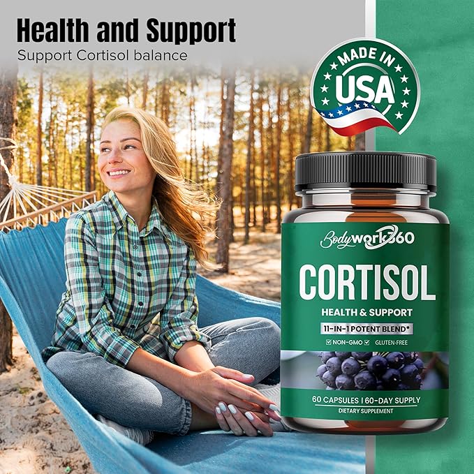 Cortisol Health & Support for Hormone Balance, Sound Sleep, Focus - Contains Ashwagandha, L-theanine, Rhodiola Rosea Root Extract - Gluten Free, Non-GMO - 60 Capsules