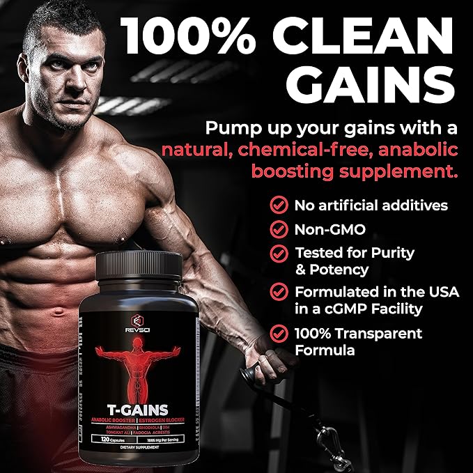 Anabolic Booster & Muscle Builder for Men, Total GAINS Muscle Growth & Estrogen Blocker, Ashwagandha, Shilajit, Fadogia, Tongkat Ali for Stamina, Energy & Strength, HGH Supplements for Men, 120 Count