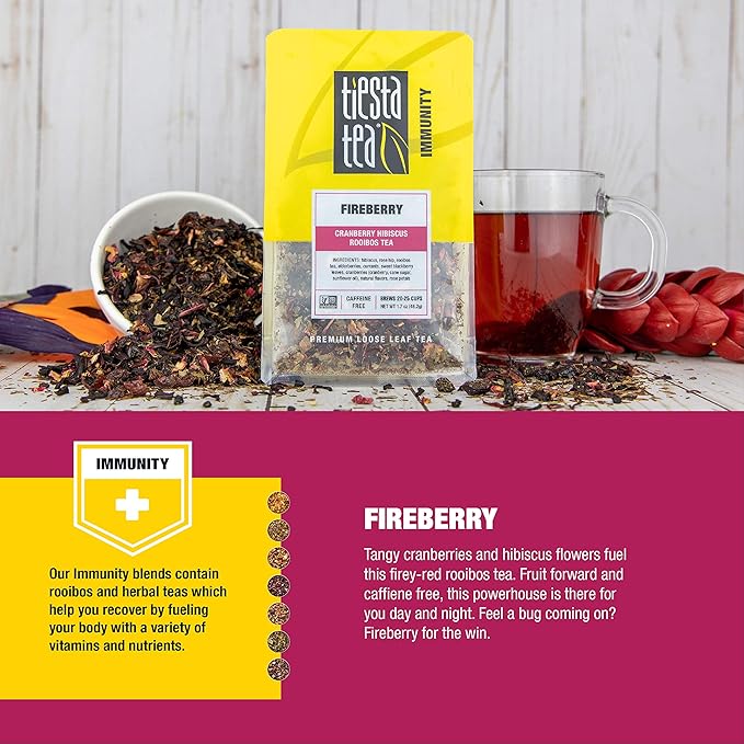 Tiesta Tea - Fireberry, Loose Leaf Cranberry Hibiscus Rooibos Tea, Decaf, 1.7 oz Pouch - 25 Cups & Lavender Chamomile, Loose Leaf Soft Chamomile Herbal Tea, 0.9oz Resealable Pouch - 20-25 Cups