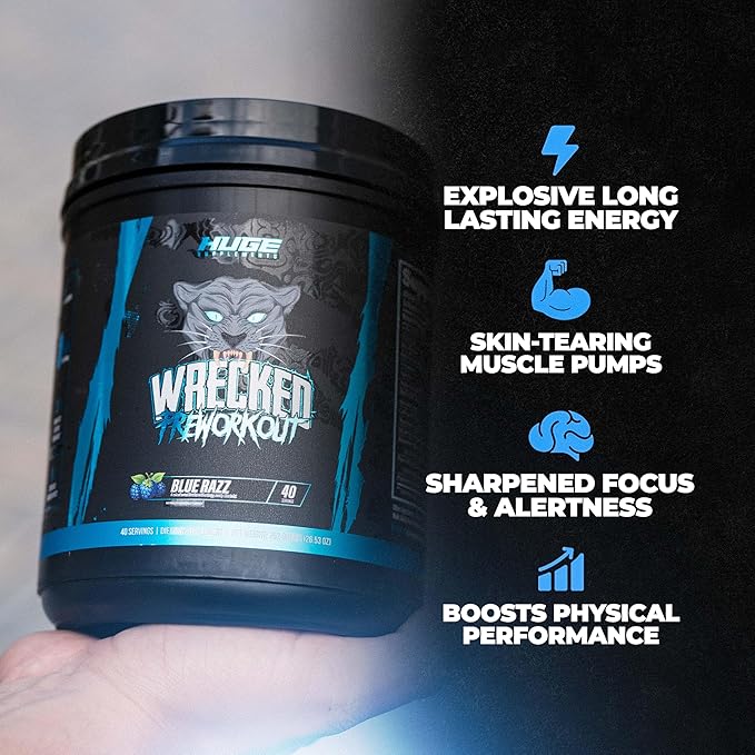 Wrecked Pre Workout Powder, Advanced Formula, Boosts Energy, Focus, Pumps & Performance, 10g L-Citrulline, 6.4g Beta Alanine, 5g Tyrosine, 1g Alpha GPC, 375mg Fast-Acting Caffeine & More (40 Servings)