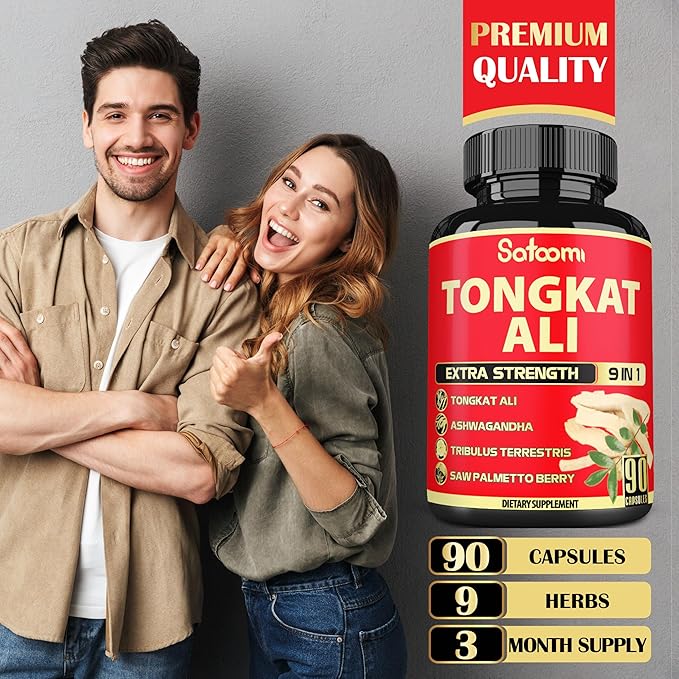 Satoomi 9in1 Tongkat Ali Root Extract - Ashwagandha, Tribulus Terrestris - 90 Capsules for 3 Months - Support Strength, Energy & Healthy Immune