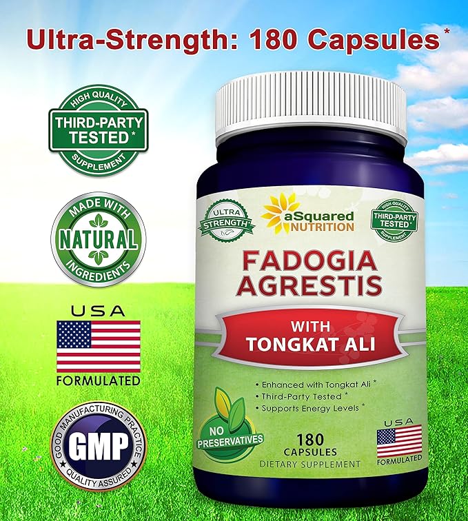 aSquared Nutrition Fadogia Agrestis 600mg and Tongkat Ali 400mg Supplement (180 Capsules) - Fadogia Agrestis Extract & Powder Complex Pills for Men & Women