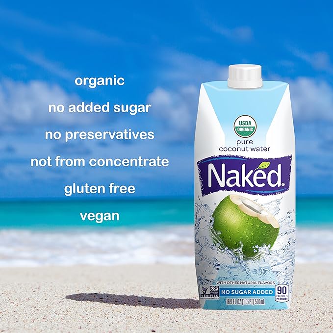 NAKED JUICE 100% Organic Pure Coconut Water, USDA Organic Certified, NON GMO Project Verified, 16.9 Ounce(Pack of 12)