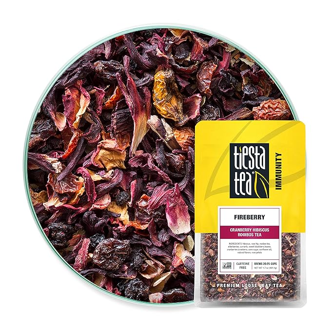 Tiesta Tea - Fireberry, Loose Leaf Cranberry Hibiscus Rooibos Tea, Decaf, 1.7 oz Pouch - 25 Cups & Lavender Chamomile, Loose Leaf Soft Chamomile Herbal Tea, 0.9oz Resealable Pouch - 20-25 Cups