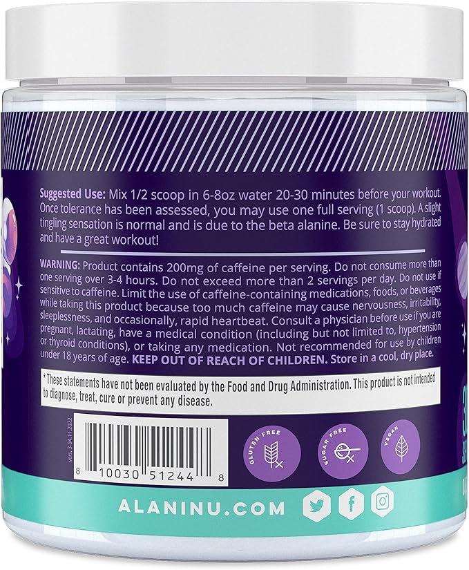 Alani Nu Pre Workout Powder Cosmic Stardust, Amino Energy Boost, Endurance Supplement, Sugar Free, 200mg Caffeine, L-Theanine, Beta-Alanine, Citrulline, 30 Servings