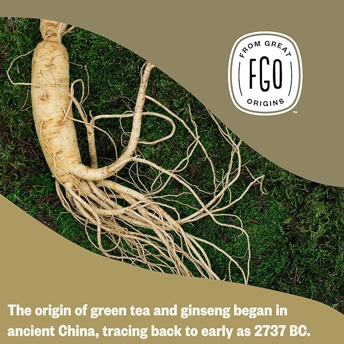 FGO Organic Honey Ginseng Green Tea, 20 Count, Eco-Conscious Tea Bags, Resealable Bag, Packaging May Vary (Pack of 1)