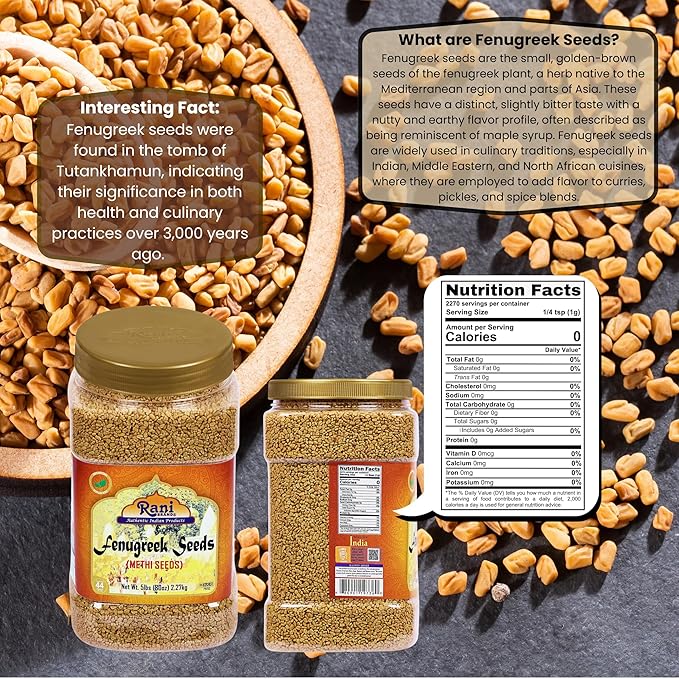 Rani Fenugreek (Methi) Seeds Whole 80oz (5lbs) 2.27kg Bulk PET Jar, Trigonella foenum graecum ~ All Natural | Vegan | Gluten Friendly | Non-GMO | Kosher | Indian Origin, used in cooking & Ayurvedic