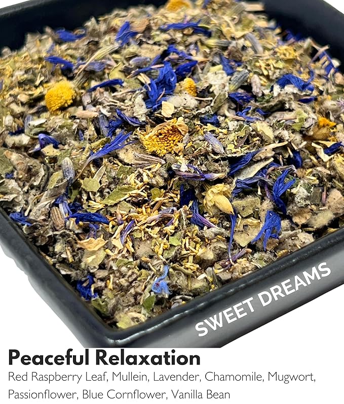 Herbal Blend for Smoke and Tea - Smoke & Brew Sweet Dreams for Relaxation and Sleep - Lavender and Chamomile - Organic and Wildcrafted Herbs - 1oz