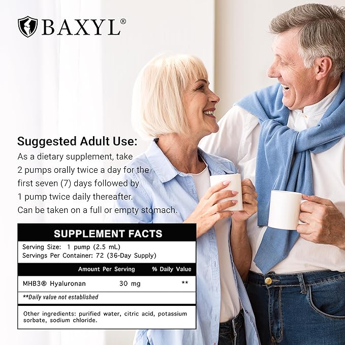 BAXYL® - Liquid Hyaluronic Acid for Joint Relief Supplement (Vegan, Gluten-Free, Non-GMO, Patented Oral MHB3) | 6 Oz, 36 Day Supply