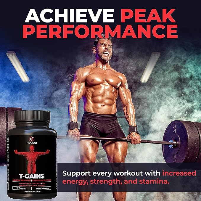 Anabolic Booster & Muscle Builder for Men, Total GAINS Muscle Growth & Estrogen Blocker, Ashwagandha, Shilajit, Fadogia, Tongkat Ali for Stamina, Energy & Strength, HGH Supplements for Men, 120 Count