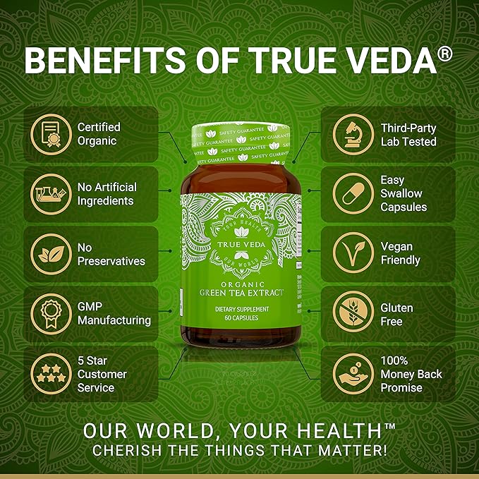 Organic Green Tea Extract Capsules – USDA Organic Certified | 60 Green Tea Capsules | Green Tea Pills | EGCG Green Tea Extract | 50% Polyphenols EGCG Supplements