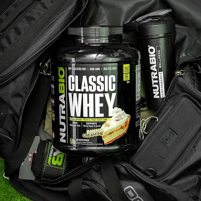 NutraBio Classic Whey Protein Powder- 25G Protein Per Scoop - Full-Spectrum Amino Acid Profile - No Fillers, Artificial Colors, Preservatives - (Banana Cream Pie, 5 Pounds)
