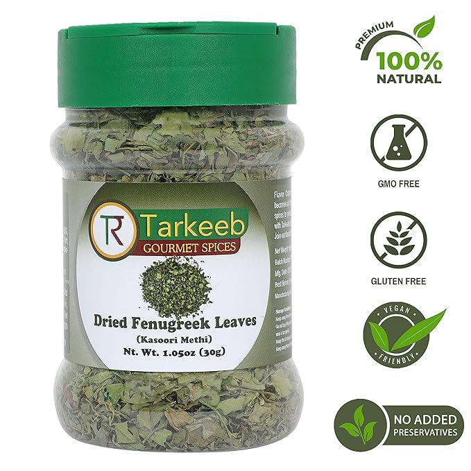 Tarkeeb Fenugreek Leaves Dried (Kasoori Methi) | All Natural | Salt-Free | Vegan | No Colors | Gluten Free | NON-GMO | Indian Origin |