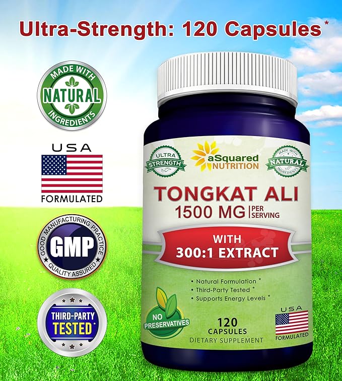 aSquared Nutrition Tongkat Ali 1500mg - 120 Capsules - Longjack (Eurycoma Longifolia) Extract Supplement & Long Jack Root Powder Pills - Tongkat Ali for Men & Women