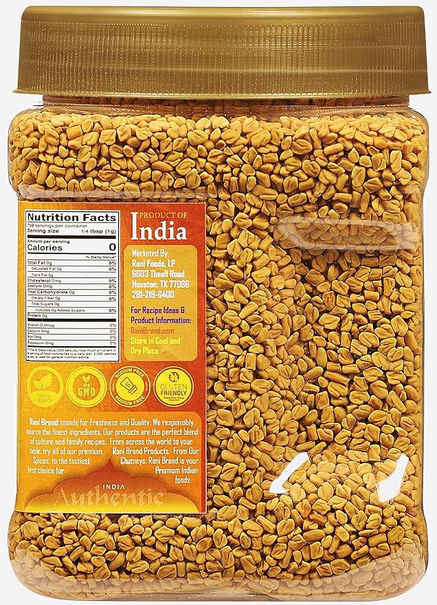 Rani Fenugreek (Methi) Seeds Whole 25oz (1.56lbs) 708g PET Jar, Trigonella foenum graecum ~ All Natural | Vegan | Gluten Friendly | Non-GMO | Kosher | Indian Origin, used in cooking & Ayurvedic spice
