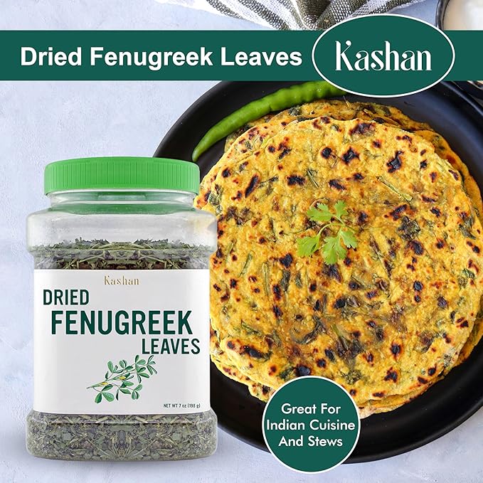 Kashan Dried Fenugreek Leaves, Kasuri Methi, Great for Cooking & Food Flavoring, Middle Eastern Cuisine and Aromatic Seasoning, Vegetarian 7oz (198g)