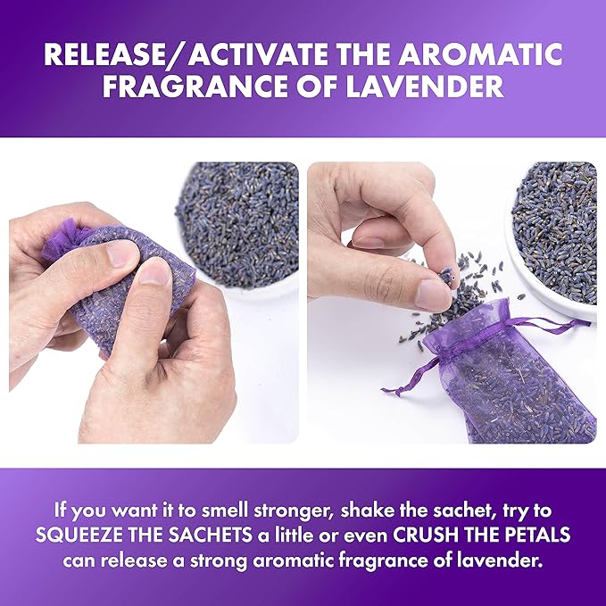 French Lavender Sachets for Drawers and Closets Fresh Scents, Set of 24, Home Fragrance Sachet for Wardrobes Closets, Purple, LV-C-24-1