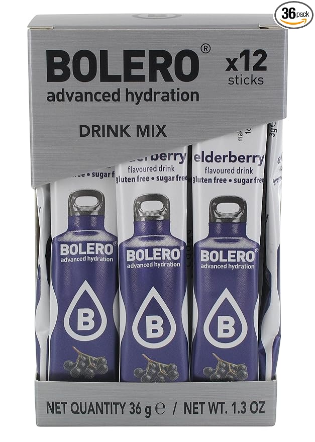 Bolero- Sugar Free Drink Mix Packets Elderberry Fruit Flavors | Powdered Flavored Water Packets | 36 Singles Sticks On The Go Packets