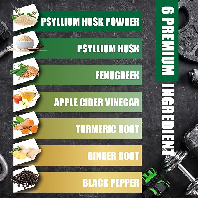 BMVINVOL Psyllium Husk Fiber Supplement t with Fenugreek, Apple Cider Vinegar, Turmeric, Ginger, Black Pepper- Digestion Health Support - 60 Capsules
