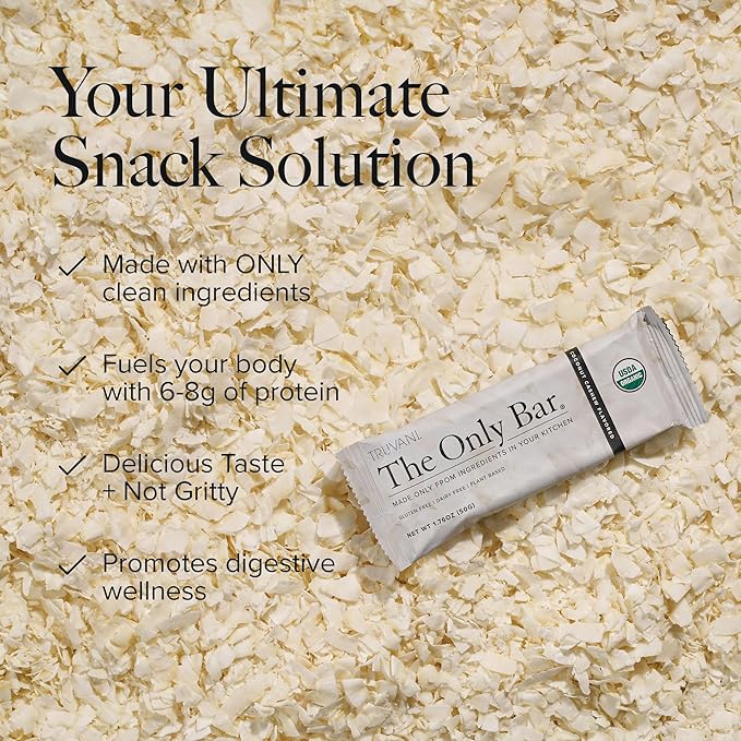 Truvani Plant Based Snack Bars | Coconut Cashew 4 Pack | 5g Protein | USDA Organic and Vegan | The Only Bar | Dairy, Soy, and Gluten Free | Individually Wrapped