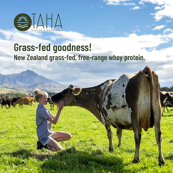 Taha Health & Nutrition Chocolate Whey Protein Isolate Powder, 30g Protein, 7.9g BCAAs, 4.3g Leucine | New Zealand Free-Range, Grass-Fed Dairy | Gluten-Free, Keto, Kosher | 2LB, ~24 Servings