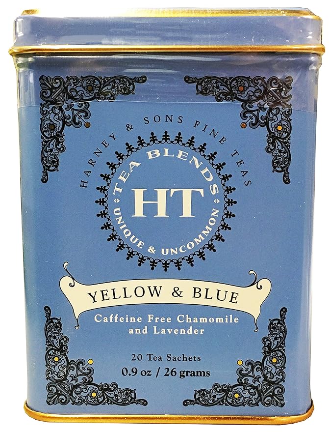 Harney & Sons Master Yellow & Blue Tea Tin - Herbal Blend of Chamomile, Lavender, and Cornflowers - 1.4 Oz, 20 Count