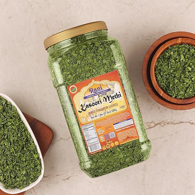 Rani Fenugreek Leaves Dried (Kasoori Methi) 17.5oz (1.1lbs) 500g Bulk PET Jar ~ All Natural | Vegan | Gluten Friendly | NON-GMO | Kosher | Indian Origin