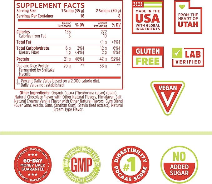 Zhou Nutrition Plant Based Vegan Protein Powder, Best Absorption Digest Score, Complete Amino Acid Profile, Dairy Free, Soy Free, Gluten Free, Sugar Free, Chocolate, 21g Protein, 16 Servings