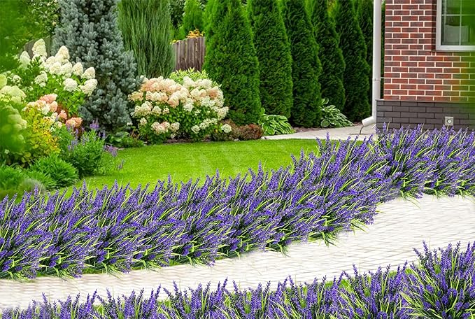 12pcs Purple Plastic Lavender Artificial Flowers for Outdoors - Home Decor, Wedding, Kitchen, Garden Patio, Porch Windows & Office Desk Decoration