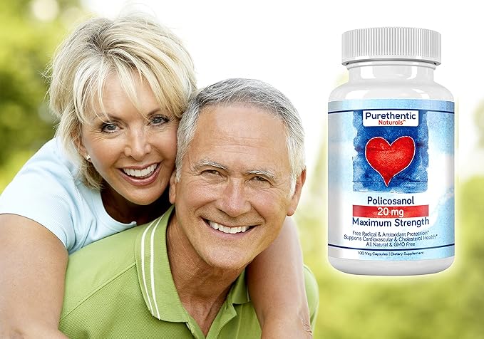 Purethentic Naturals Policosanol 20mg | Supports Cardiovascular & Cholesterol Health* | Free Radical & Antioxidant Protection* | from Pure Sugar Cane with No Unnecessary Fillers | 100 Veg Capsules