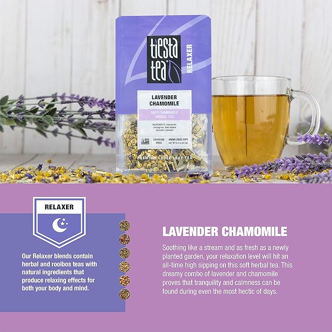 Tiesta Tea - Fireberry, Loose Leaf Cranberry Hibiscus Rooibos Tea, Decaf, 1.7 oz Pouch - 25 Cups & Lavender Chamomile, Loose Leaf Soft Chamomile Herbal Tea, 0.9oz Resealable Pouch - 20-25 Cups