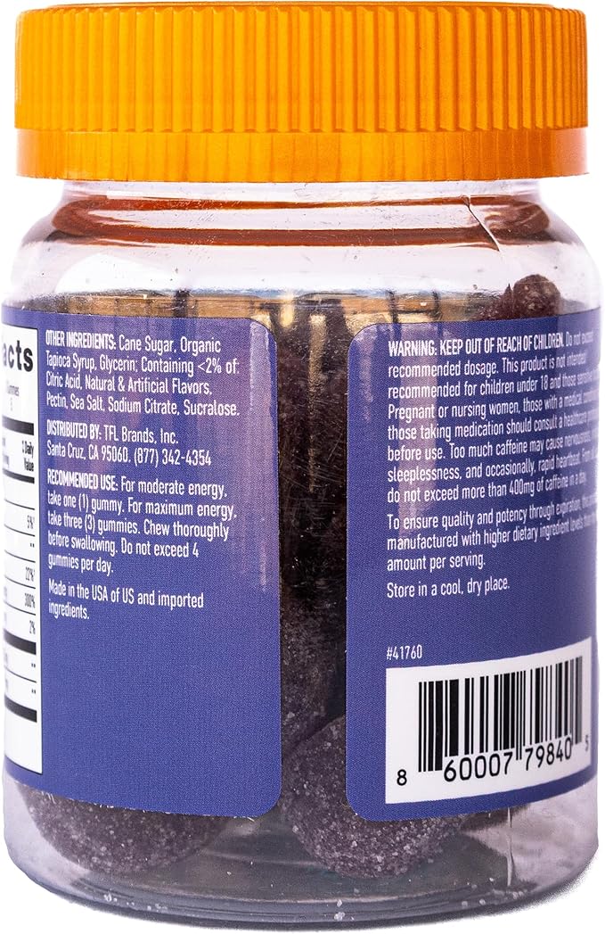 Energy Gummies, 1125 mg of Plant-Based Caffeine Chews per Bottle, Long Lasting Energy Boosters, Elderberry (15ct)